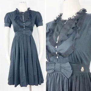 Galliano 0 Black Puffy Sleeve Pleats Prairie Dress